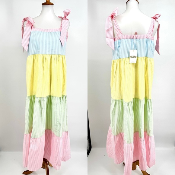 SHOW ME YOUR MUMU Sabrina Maxi Dress in Pastel Pinstripe NWT - Picture 2 of 9